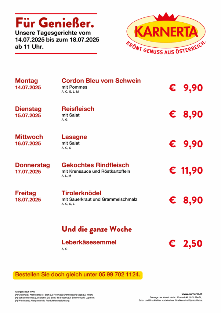 Menüplan KW 29